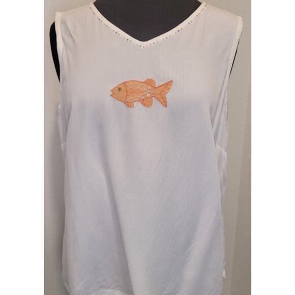 Art-to-Wear Embroidered Gold Fish Tank Top Boho XL - Picture 1 of 8